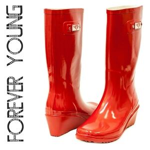 Women's Rainboots, Rubber Tall Wedge Rain Boots, #3100, Red